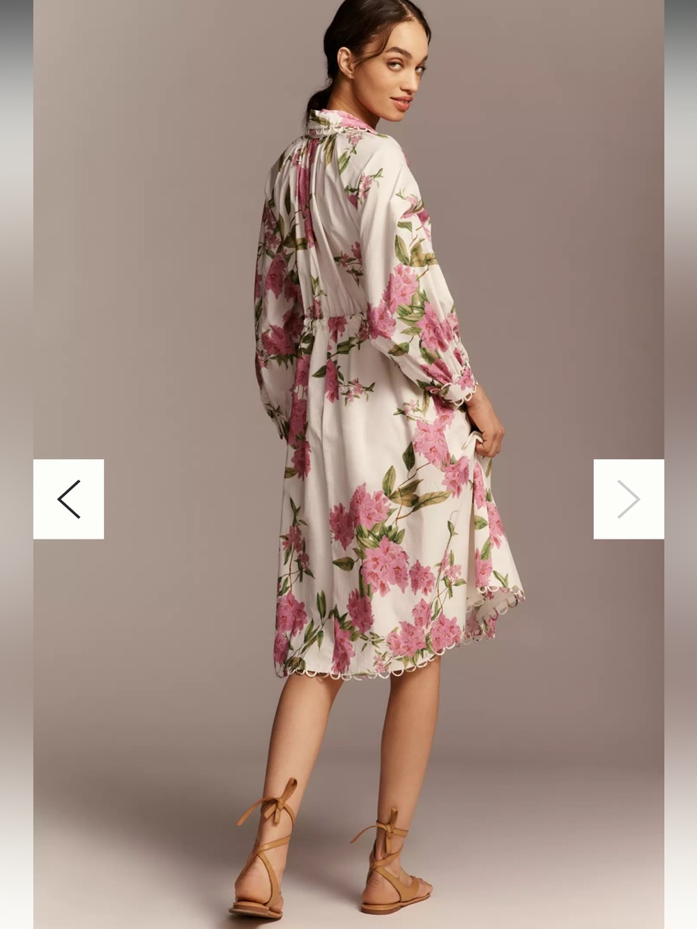 en saison esther pink & white floral long sleeve button front midi dress small - Picture 4 of 9